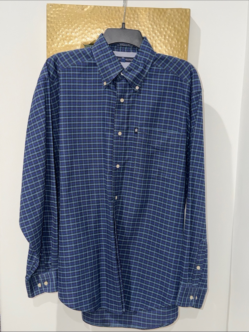Tommy Hilfiger Navy and Black Plaid Button-Down Shirt (M)